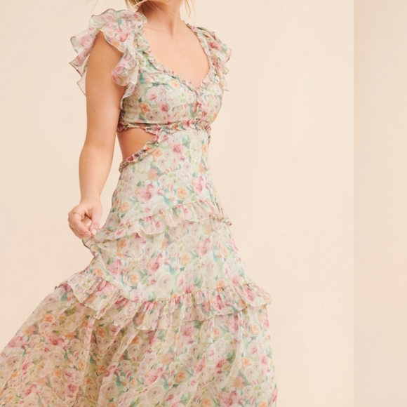 Astr Floral Ruffle Maxi Dress in Soft Pastels - Picture 4 of 9